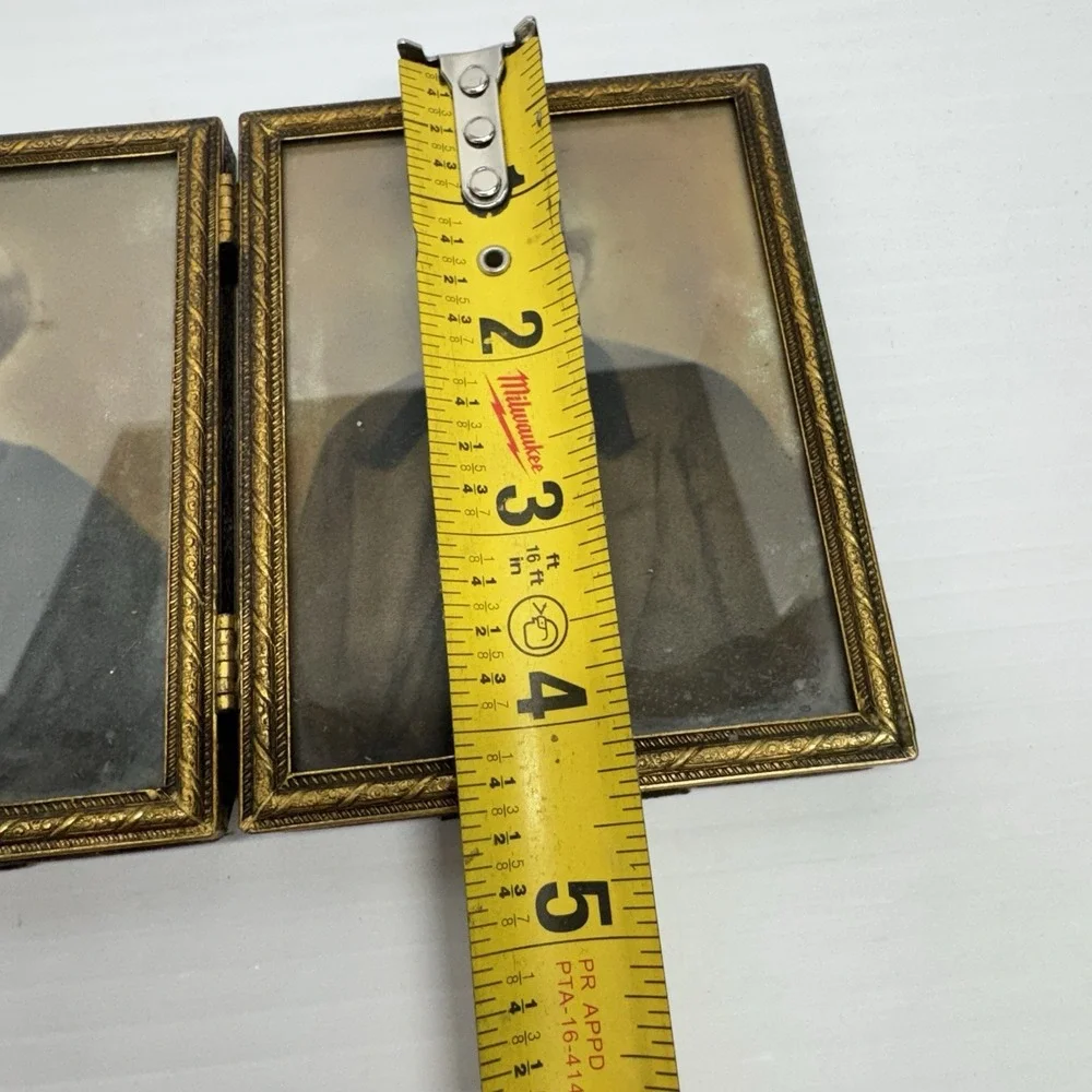 Pair of Antique Husband & Wife Color Portrait Miniatures Hinged Brass Frame